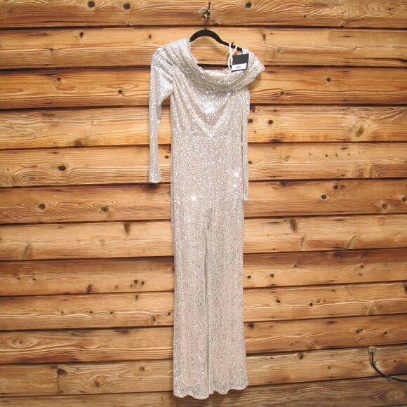 Mac Duggal 26596 SEQUINED DROP SHOULDER LONG SLEEVE JUMPSUIT - Picture 5 of 14